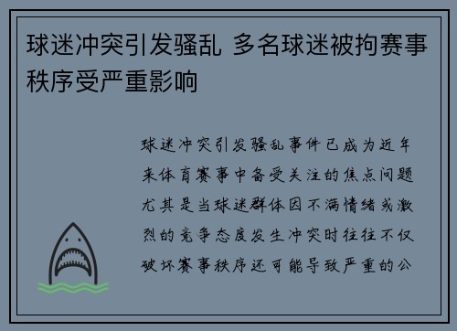 球迷冲突引发骚乱 多名球迷被拘赛事秩序受严重影响